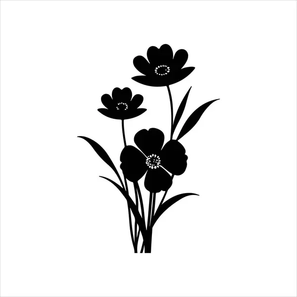Çiçek köşeli siluet tasarım vektör çizimi beyaz arkaplanlı
