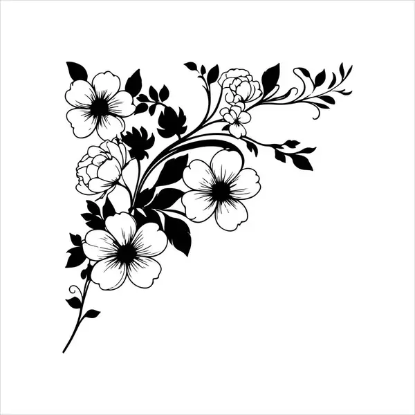 Çiçek köşeli siluet tasarım vektör çizimi beyaz arkaplanlı