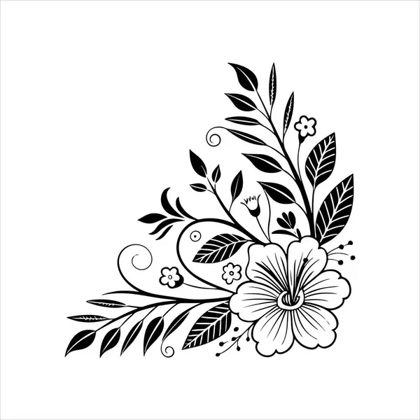 Çiçek köşeli siluet tasarım vektör çizimi beyaz arkaplanlı