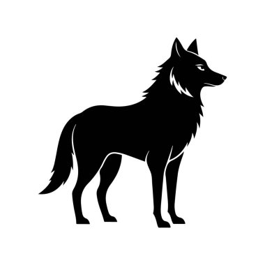 Beyaz arkaplan ile gri kurt silueti sanat çizimi