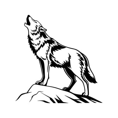 Beyaz arkaplan ile gri kurt silueti sanat çizimi