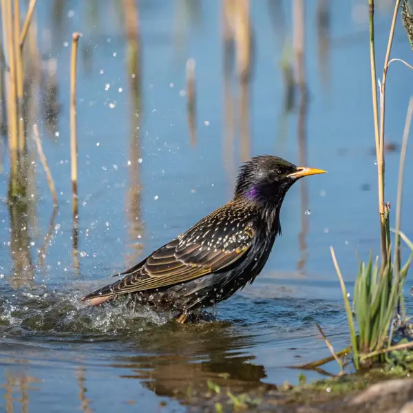 Doğal arka planda Avrupa sığırcık gerçekçi fotoğrafçılığı