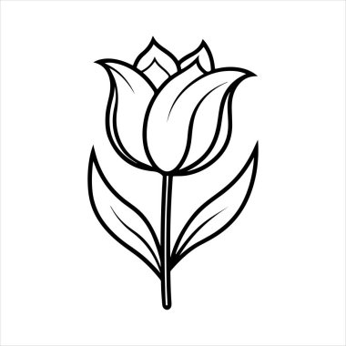 Beyaz arkaplanı olan lale çiçeği silueti vektörü