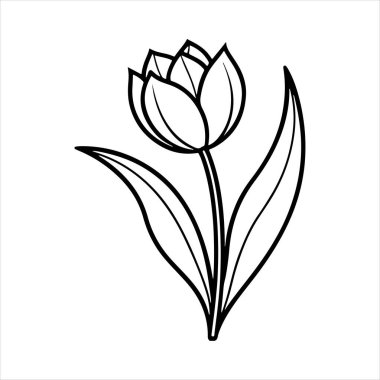 Beyaz arkaplanı olan lale çiçeği silueti vektörü