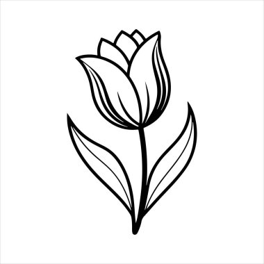Beyaz arkaplanı olan lale çiçeği silueti vektörü