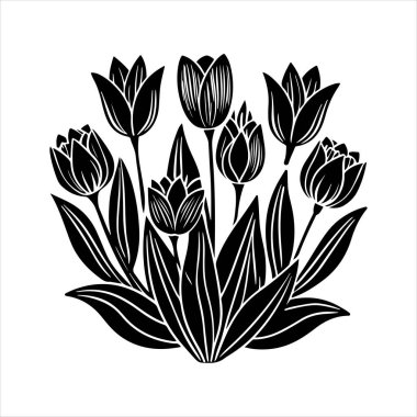 Beyaz arkaplanı olan lale çiçeği silueti vektörü