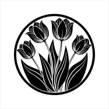 Beyaz arkaplanı olan lale çiçeği silueti vektörü