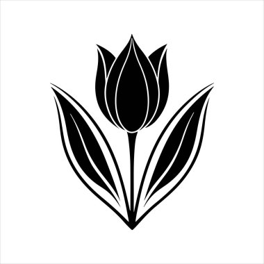 Beyaz arkaplanı olan lale çiçeği silueti vektörü