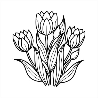 Beyaz arkaplanı olan lale çiçeği silueti vektörü