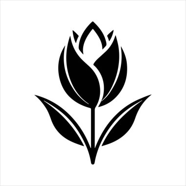 Beyaz arkaplanı olan lale çiçeği silueti vektörü