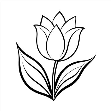 Beyaz arkaplanı olan lale çiçeği silueti vektörü