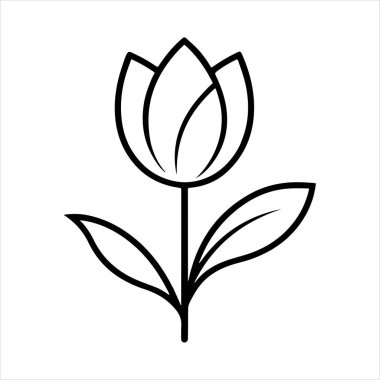 Beyaz arkaplanı olan lale çiçeği silueti vektörü