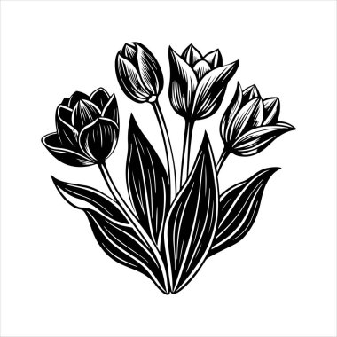 Beyaz arkaplanı olan lale çiçeği silueti vektörü