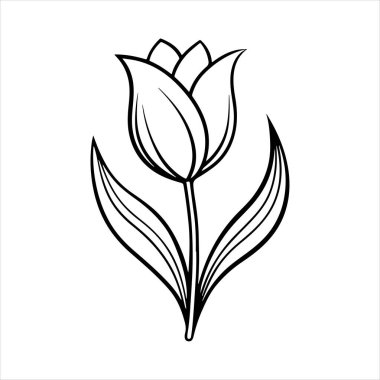 Beyaz arkaplanı olan lale çiçeği silueti vektörü