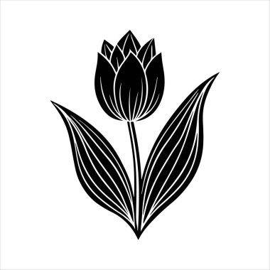 Beyaz arkaplanı olan lale çiçeği silueti vektörü