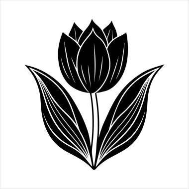 Beyaz arkaplanı olan lale çiçeği silueti vektörü