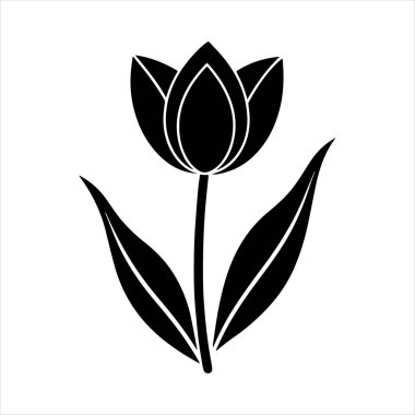 Beyaz arkaplanı olan lale çiçeği silueti vektörü