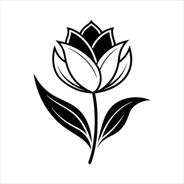 Beyaz arkaplanı olan lale çiçeği silueti vektörü