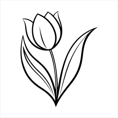 Beyaz arkaplanı olan lale çiçeği silueti vektörü
