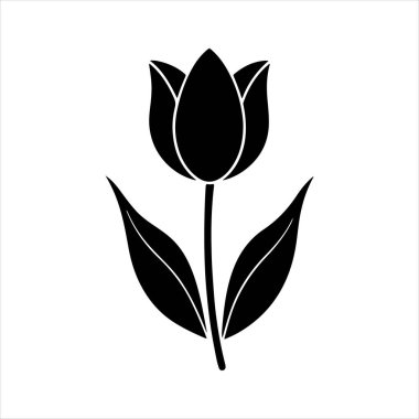 Beyaz arkaplanı olan lale çiçeği silueti vektörü