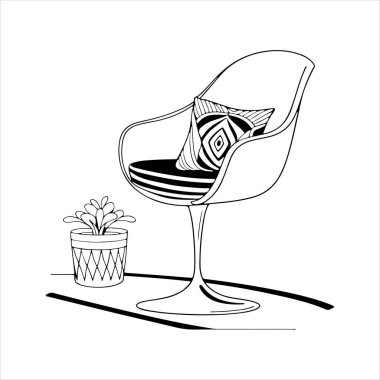 Beyaz arka planda çizgili sanat lale koltuğu çizimi