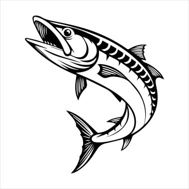 Beyaz arkaplanda barakuda balığı silueti vektör çizimi