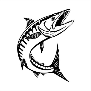 Beyaz arkaplanda barakuda balığı silueti vektör çizimi