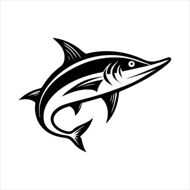 Beyaz arkaplanda barakuda balığı silueti vektör çizimi