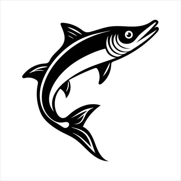 Beyaz arkaplanda barakuda balığı silueti vektör çizimi
