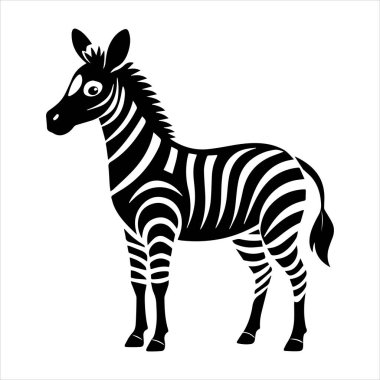 Düz zebra silueti beyaz arkaplanlı sanat çizimi