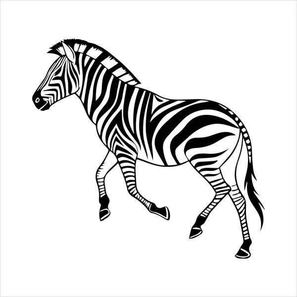 Düz zebra silueti beyaz arkaplanlı sanat çizimi