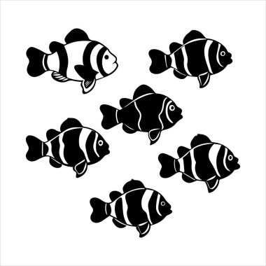 Palyaço balığı çizgisi sanat silueti vektör sanat çizimi