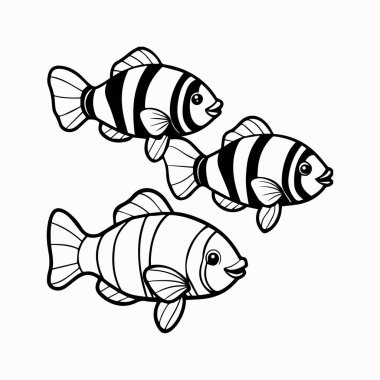 Palyaço balığı çizgisi sanat silueti vektör sanat çizimi