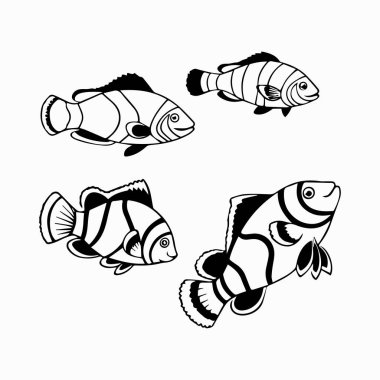 Palyaço balığı çizgisi sanat silueti vektör sanat çizimi