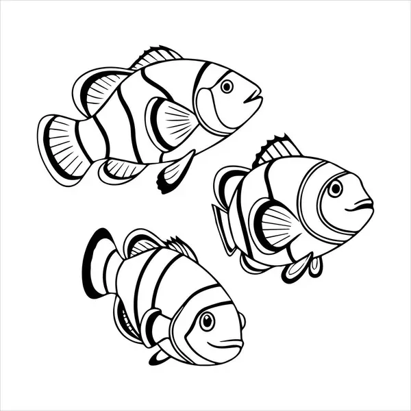 Palyaço balığı çizgisi sanat silueti vektör sanat çizimi