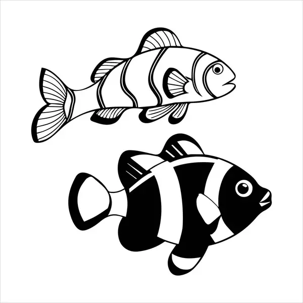 Palyaço balığı çizgisi sanat silueti vektör sanat çizimi