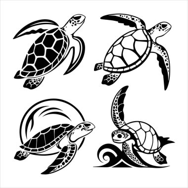 Kaplumbağa deniz ikonu silueti vektör çizimi