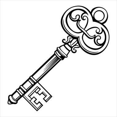 Antika anahtar vektör çizimi beyaza izole edildi