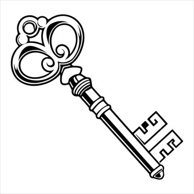 Antika anahtar vektör çizimi beyaza izole edildi