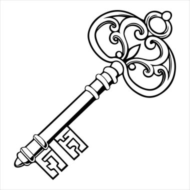 Antika anahtar vektör çizimi beyaza izole edildi
