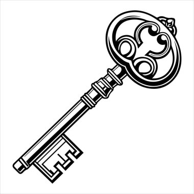 Antika anahtar vektör çizimi beyaza izole edildi