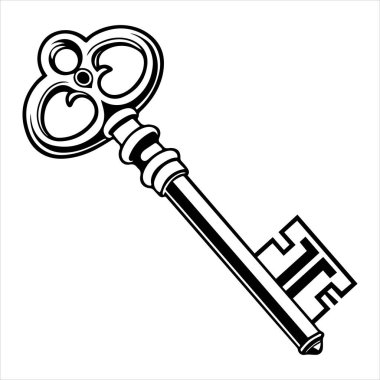 Antika anahtar vektör çizimi beyaza izole edildi