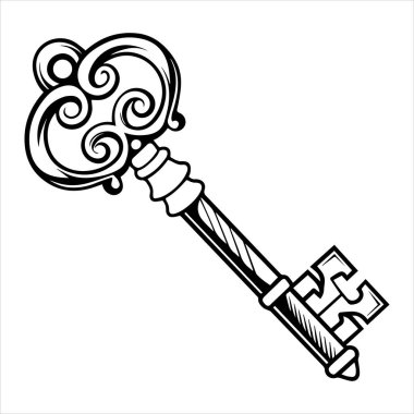 Antika anahtar vektör çizimi beyaza izole edildi