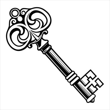 Antika anahtar vektör çizimi beyaza izole edildi