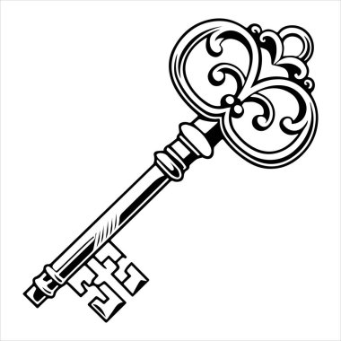 Antika anahtar vektör çizimi beyaza izole edildi