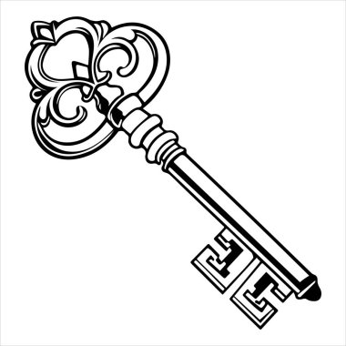 Antika anahtar vektör çizimi beyaza izole edildi