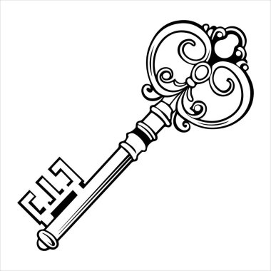 Antika anahtar vektör çizimi beyaza izole edildi