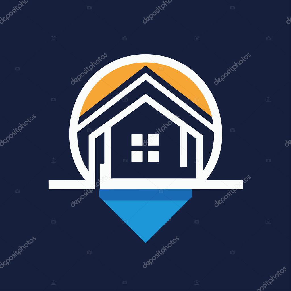 Modern Real Estate Home Logo with Location Pin & Sun