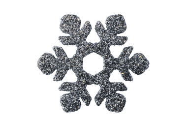 Şeffaf arkaplanda gümüş rengi parlak kar taneleri izole edilmiş