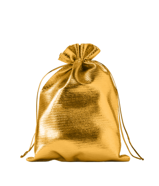 Altın rengi çuval şeffaf kesitte izole edildi